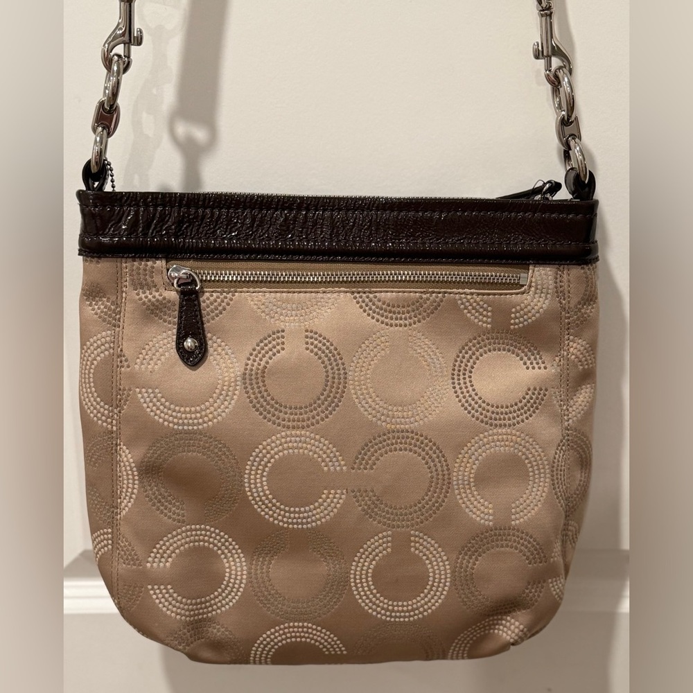 Coach Signature Jacquard Crossbody Bag Brown Leather Trim - Picture 4 of 12